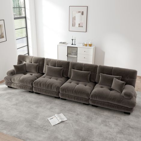 Canapé d'angle modulaire 406x77x81 cm en chenille marron, assise profonde pour salon – MEUBLIV (1/5)