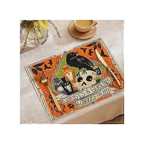 Halloween-Tischsets aus Leinen, Serie „Süßes oder Saures“, Kombinations-Tischsets, Restaurant-Festtagsdekoration, Geschirr-Isolierunterlagen (YMCD-1)