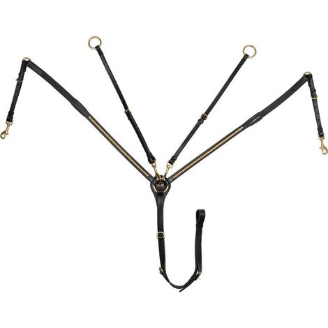 Pony, Nero: Pettorale con forchetta in cuoio modello Brass Clincher con clincher dorati