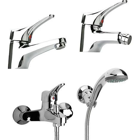 Set miscelatori lavabo bidet e vasca con kit doccia cromati Piralla Ariel scarico incluso (1/5)