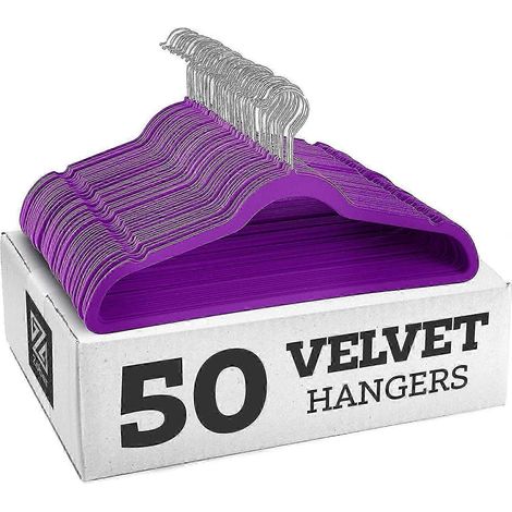 Rutschfeste Samtkleiderbügel – Anzugbügel (10er-Set) – Verzinkter Haken – Dunkelviolett (1/4)
