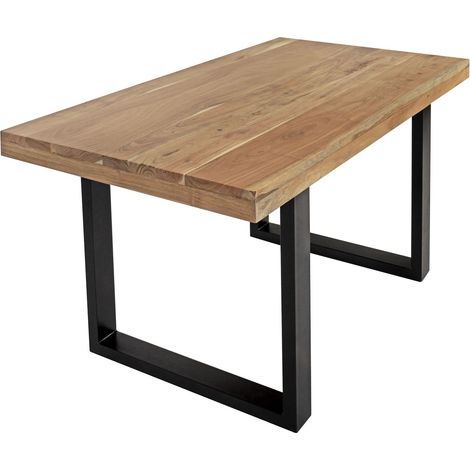 Esstisch Akazie Natur 160 x 85 cm massiv gerade Tischkanten U-Gestell schwarz RIO (1/5)