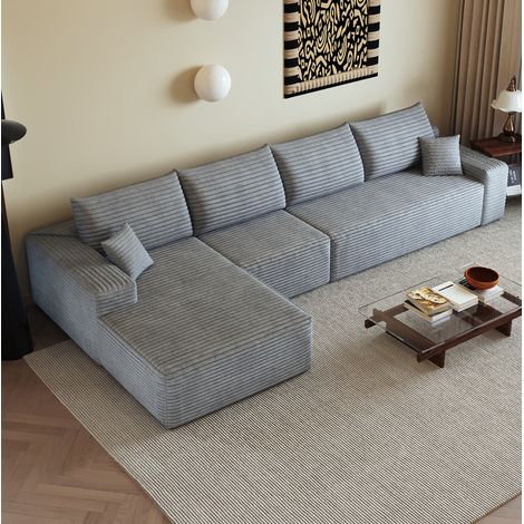 Canapé d'angle modulable 340x175x83 cm en tissu gris, sans montage, pour salon – MEUBLIV (1/5)