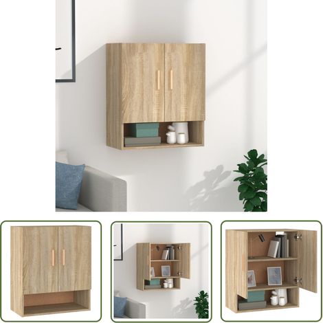 The Living Store Wandschrank Sonoma-Eiche 60x31x70 cm Holzwerkstoff - Wandregal - Aufbewahrungsregale - Regal - Skandinavisches Design - Holzschrank (1/5)