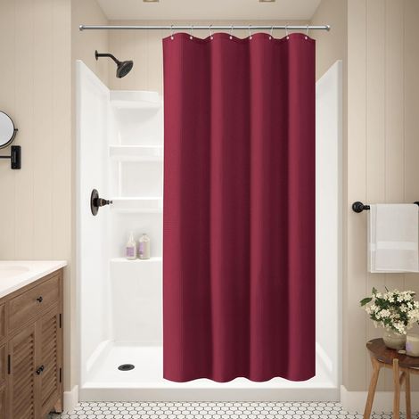 Rideau de Douche Motif Gaufre avec Anneaux en Métal Imperméable Anti-Moisissures Polyester Tissu Rideau Salle de Bain Lourd pour Baignoire Cabine de Douche 122x182CM (Bordeaux) (1/4)