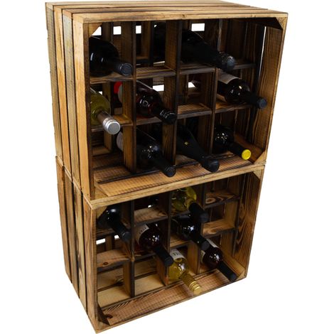 2er set Flaschenregal Henry  12er geflammt Weinregal Flaschenregal Weinablage Wasserkiste Holzkiste (1/5)