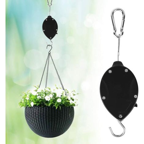 Carrucole resistenti per appendere piante, set di carrucole retrattili con gancio regolabile, gancio regolabile, ganci per vasi da fiori da giardino, cestini (1/4)