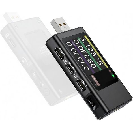 Tester digitale portatile di tensione e corrente USB Type-C, compatibile con i protocolli di ricarica rapida per smartphone. (1/5)