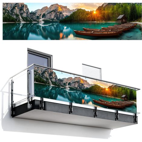 SCHERMO PER LA PRIVACY DEL BALCONE Lago - Montagne - Tramonto - Barca 300x80 cm (1/4)