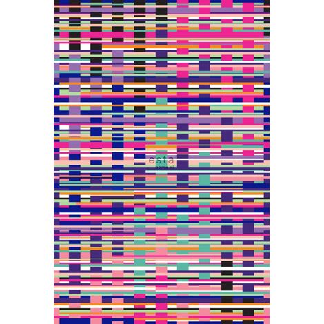 papier peint panoramique motif graphique rose, violet, bleu et noir - ESTAhome (1/4)