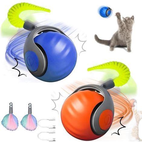Juguete para gatos Speedy Tail 2.0, pelota automática con cola, juguete interactivo inteligente para mascotas, tres modos de funcionamiento, alivia la ansiedad (azul + naranja). (1/5)
