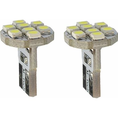 2x ampoule LED blanc 12V T10 W2,1x9,5D 0,64W 8x SMD 3528 voiture remorque moto camion