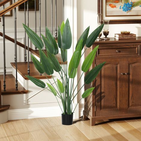 Plante artificielle d'oiseau de paradis verte à 20 feuilles, 140 cm, avec pot, en PE, PEVA et PP (1/5)