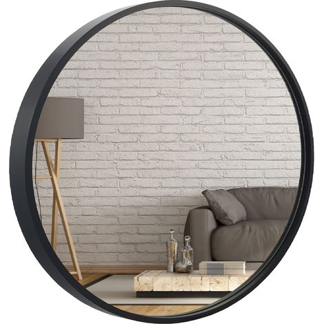 Specchio da loft rotondo in legno 60 cm nero BD art
