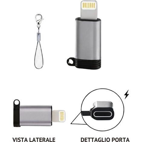 Adattatore 8 Pin a USB-C Ricarica Veloce 5V/2.4A con Moschettone