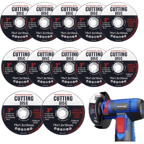 Lot de 12 disques à tronçonner 76 mm, disques flexibles, disques abrasifs, pour mini meuleuse d'angle, disque à tronçonner pour couper le métal, le bois, l'acier, le fer, l'acier inoxydable (1/5)