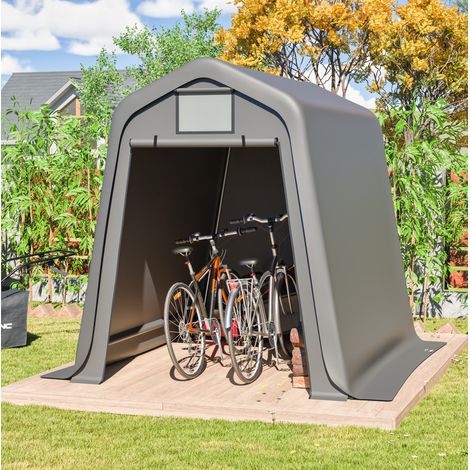 Capanno da giardino 245x183x217 cm, spazio per attrezzi e bici, copertura impermeabile, PE e ferro, grigio (1/5)