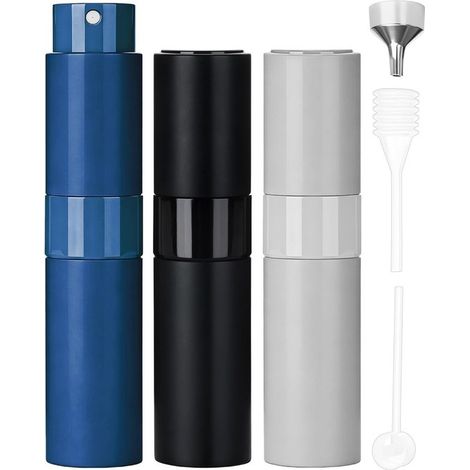 Vaporisateurs de parfum rechargeables 3 pièces – Mini flacons de voyage 8 ml avec accessoires – Flacons à parfum vides compacts – Pour sac voyage et usage quotidien – Plusieurs couleurs (1/5)
