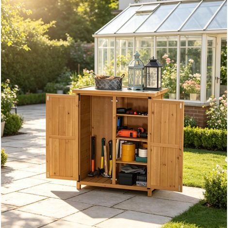 Armoire de jardin 75x40x90 cm en bois jaune, avec rangement pour extérieur FloraGrace (1/5)