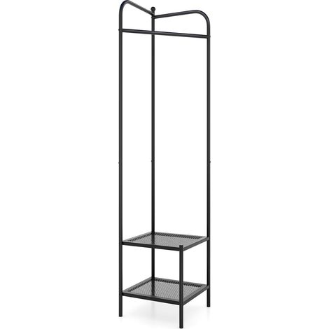 Eckgarderobe aus Metall mit Haken und Ablagen, Schwarz