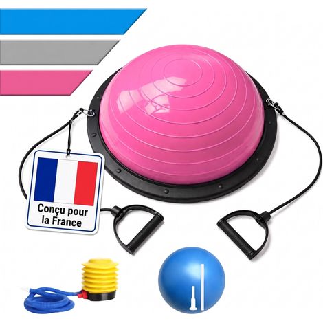 Relaxdays demi-ballon d'équilibre, 58 cm, sangles & pompe, anti-éclatement, 150 kg, yoga, Pilates, fitness, magenta