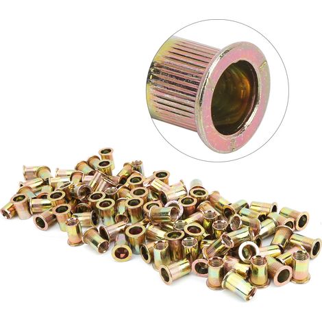 Écrous rivetés tête plate M10, lot de 100 pièces, acier carbone, écrou fileté vertical à riveter pour fixation robuste (1/5)