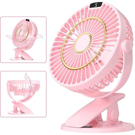 Mini Ventilateur de Bureau, 5 Vitesses Portable Ventilateur de Table Silencieux Petit, Rotation 720° Rechargeable et Ecran LCD (1/5)