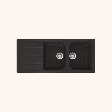 Schock – Évier granit noir 116x50 cm – 2 bacs réversibles – Évier à encastrer avec vidage manuel – Bonde et siphon inclus