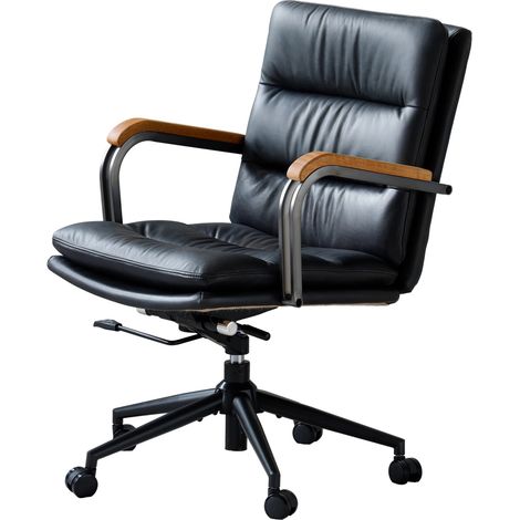 Silla de oficina ergonómica de cuero regenerado, giratoria 360° y con altura ajustable, diseño mid-century para despacho, hogar o trabajo ejecutivo CHICFURN (1/5)