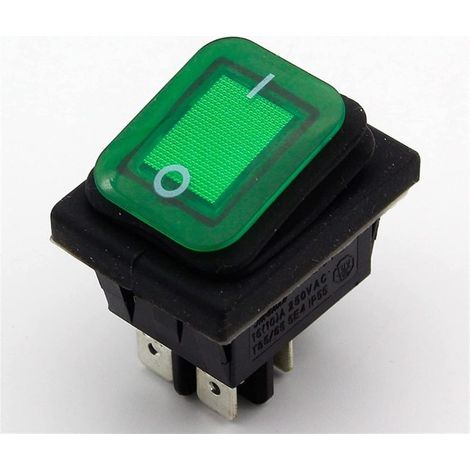 Irovami Interruptor basculante estanco IP55 – 4 pines, 2 posiciones, AC 250V 16A, con LED verde – Para maquinaria, cuadros eléctricos, iluminación, exterior (1/5)