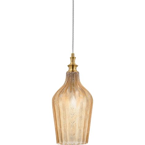 Lampe À Suspension Cleofe S/12 Ambre - Structure Métal Laiton Avec Verre Transparent 1Xe27 Max 60W Ip20 - Gealuce (1/3)
