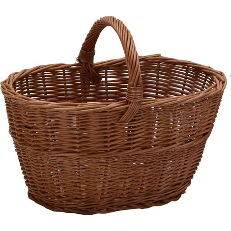 Cesto portalegna vimini europeo manico basso grande ovale cm 55x35h28/39