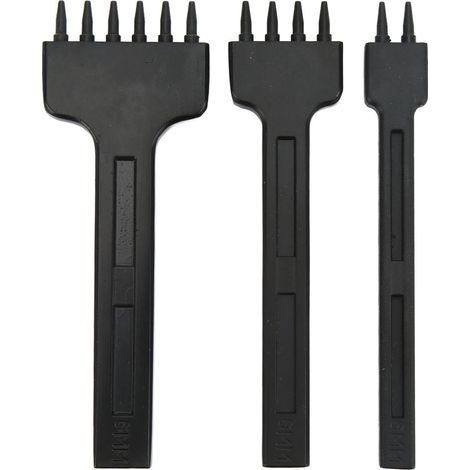 3-teiliges Lederlocher-Set, schwarz, 2, 4 und 6 Zähne, Rundzange, für Ledernähte, DIY-Werkzeug, schwarz (1/5)