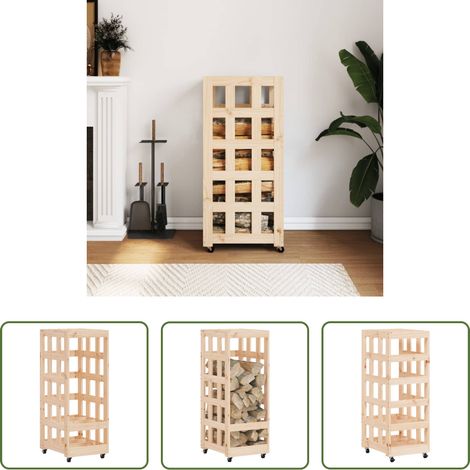 vidaXL Bûches - Porte-bûches avec roulettes 40x49x110 cm bois massif de pin (1/5)