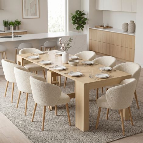Table extensible pour petits espaces, convertible en console, assises pour 10 personnes, effet bois brun clair (1/5)