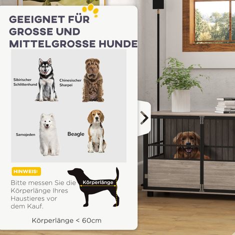 Caisse pour chien solide et design, 100 x 60 x 68 cm, teinte noyer et noir