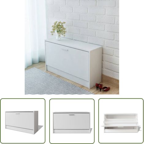 The Living Store Schuhbank Weiß 80x24x45 cm - Schuhbank - Flurmöbel - Schuhschrank - Schuhregal - Weiße Schuhbank (1/5)