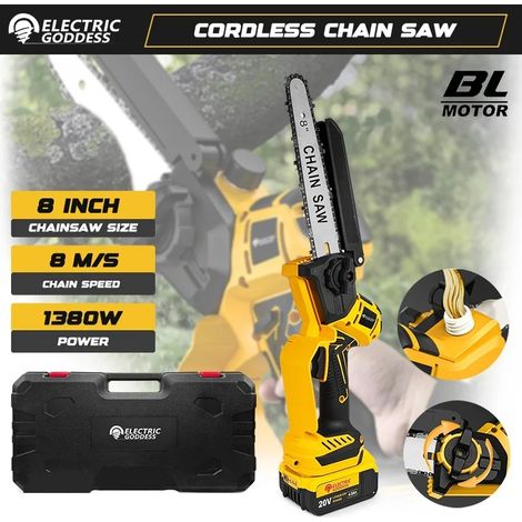 Scie à chaîne électrique jaune sans balais, 8 pouces, 1380W, outil électrique professionnel pour taille de jardin, pour Dewalt, broche de batterie 20V, Sans batterie B (1/5)