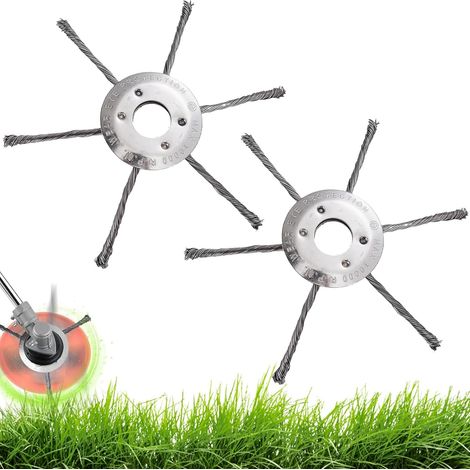 2er-Packung Rasentrimmerköpfe aus Stahldraht, 200 mm Unkrautbürste für Rasentrimmer, Bürstenkopf mit geknotetem Draht, universeller Drahtscheiben-Ersatz-Schneidkopf für Gartenrasentrimmer (6 (1/5)