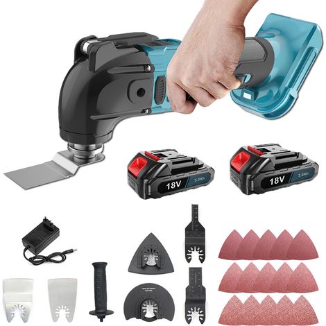 Multi-utensili oscillanti senza spazzole senza fili, utensile multifunzionale, 22 lame, 6 velocità, per tagliare, smerigliare, lucidare, 2 batterie 3.0A+caricabatterie, compatibili con batterie Makita