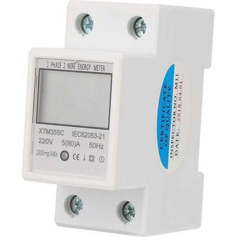 Contatore di energia elettrica digitale 220V 5 (80)A, monofase a 2 fili, per guida DIN, contatore di energia digitale, contatore elettrico a 2 pin per guida DIN, contatore elettronico di kWh (1/4)