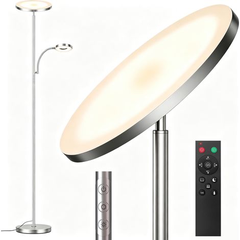 42W 4500LM Lampadaire LED Dimmable, Super Lumineux Lampadaire sur Pied Salon avec Lecture Lampe, Télécommande et Contrôle Tactile Lampadaires 2700K-6500K pour Salon Chambre Bureau, Nickelé (1/5)