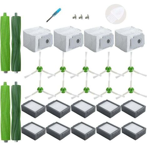 Accessoires de Remplacement pour iRobot Roomba i3+ i4+ i6+ i7+ i7 Plus i8+, 4 Sacs à poussière,10 filtres,10 brosses latérales, 2 brosses en Caoutchouc