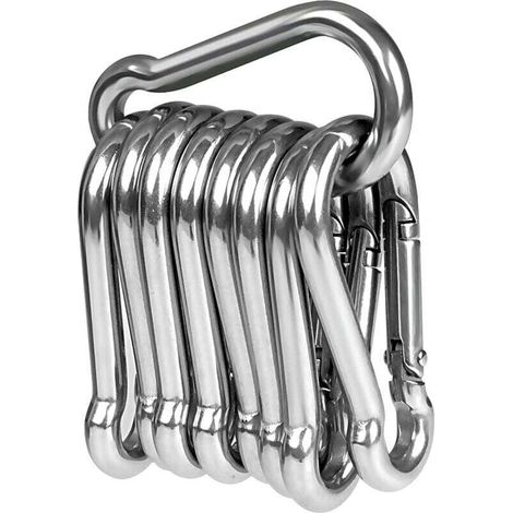 10pcs Mousquetons en acier inoxydable 304 Résistant Mousqueton Inox 50 mm x 5 mm de qualité supérieure avec fermoir à cliquet pour tous les types d'aide à la traction et poignées avec un œillet…