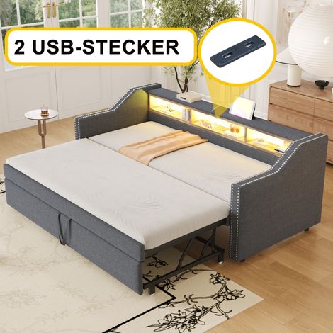 Sofá-cama 90/180x190 Cm Estructura Nido Tela Gris Oscuro (1/5)