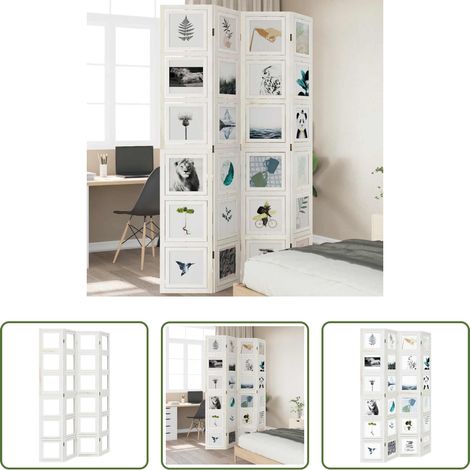 vidaXL Biombo separador de 4 paneles madera maciza Paulownia blanco (1/5)