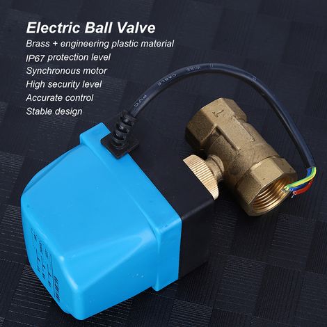 Vanne à bille électrique 2 voies, moteur synchrone IP68, 220V AC, raccord G3/4 pouce, fil bleu 3 fils. (1/5)