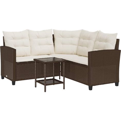 Maison Exclusive - Divano da Giardino con Tavolo e Cuscini a L Marrone Polyrattan