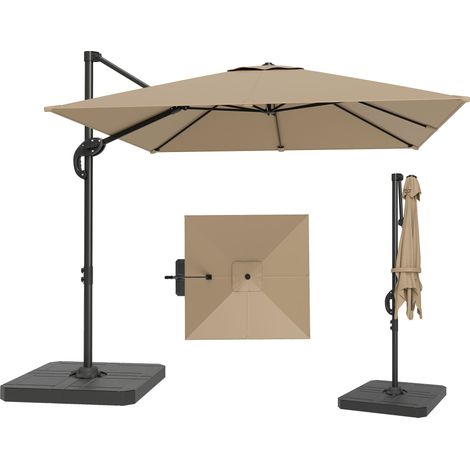 Parasol déporté carré 2,4x2,4m kaki mât aluminium UV50+ protection extérieur