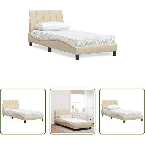 Matelas en mousse - Lit avec matelas Hanko crème 90x190 cm tissu (1/5)